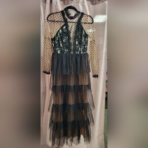 GIFFNISETI Women's NWT Sexy Mesh Polka Dot Dress Flowy Maxi Dress Size Large. D